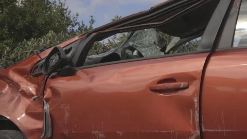 Broken car after an accident, ready to be scrapped Video stock 304362265