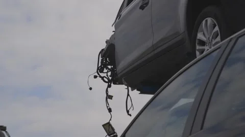 Broken car after an accident, ready to be scrapped Video stock 304362267