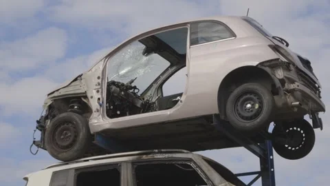 Broken car after an accident, ready to be scrapped Video stock 304362293