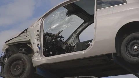 Broken car after an accident, ready to be scrapped Stock-Footage 304362305