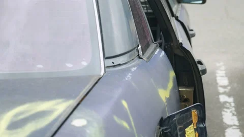 Broken car after the accident without door, closeup view. Stock Footage 145539491