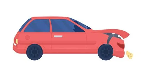 Broken car after collision semi flat color vector object Stock Illustration
