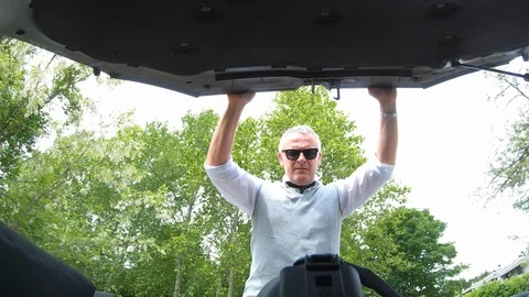 Broken Car And Man Calling Tow Truck For Emergency Assistance Stock Footage 108340495