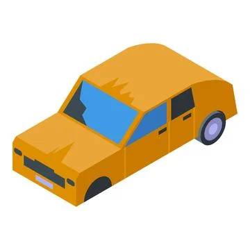 Broken car with damaged windshield and missing wheel isometric view Stock Illustration