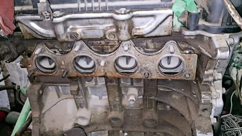 A broken car engine outside the vehicle Stock Footage 274398899