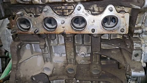 A broken car engine outside the vehicle Stock Footage 274398901