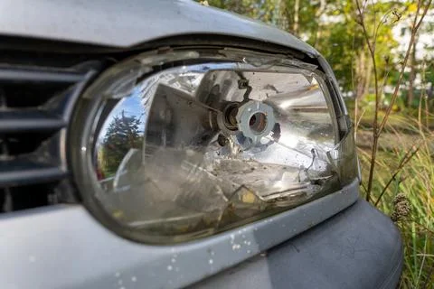 Broken Car Headlight Close Up Stock Photos