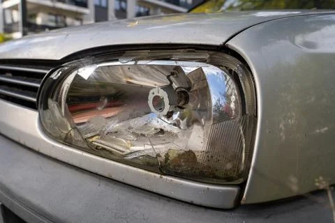 Broken Car Headlight Close Up Stock Photos