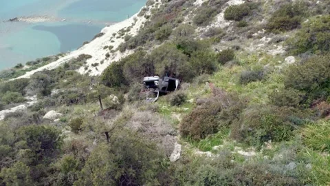 Broken car in the mountains in Cyprus. Stock Footage 175076099