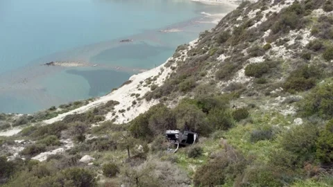 Broken car in the mountains in Cyprus. Stock Footage 175077413