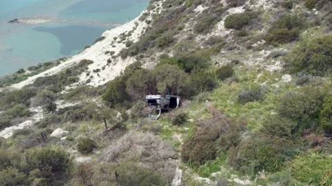 Broken car in the mountains in Cyprus. Stock Footage 175077889