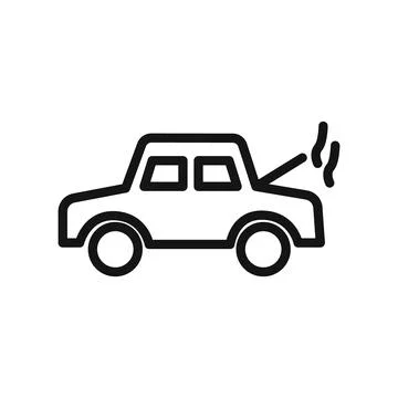 Broken car with open hood icon linear vector graphics sign Stock Illustration