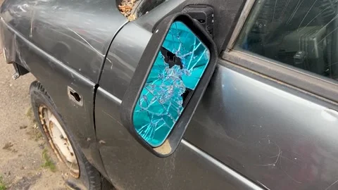 Broken car rearview mirror. Cracks in the glass. Video stock 160705448