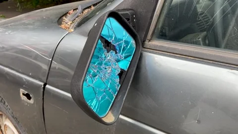 Broken car rearview mirror. Cracks in the glass. Stock Footage 168239232
