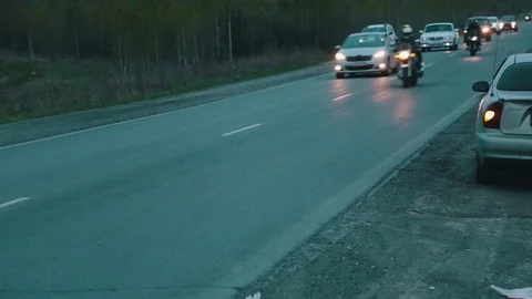 Broken car on the roadside in the evening Stock Footage 76000415