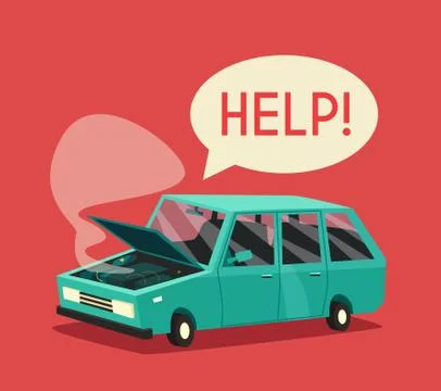 Broken car. Vector cartoon illustration. Need help Stock Illustration