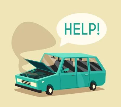 Broken car. Vector cartoon illustration. Need help Stock Illustration