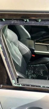 Broken Car Window of a Rover Evoque in Naples Stock Photos