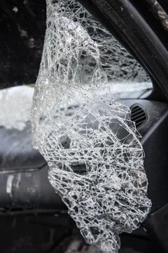 Broken car windshield close-up. Accident, downed crossings. Concept Stock Photos
