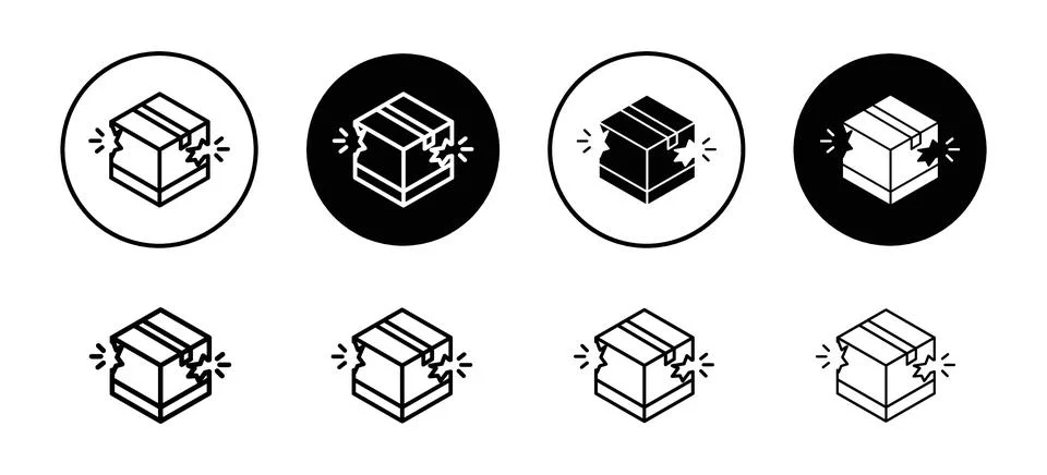 Broken cardboard box vector icon set collection. Broken cardboard box Outli.. Stock Illustration