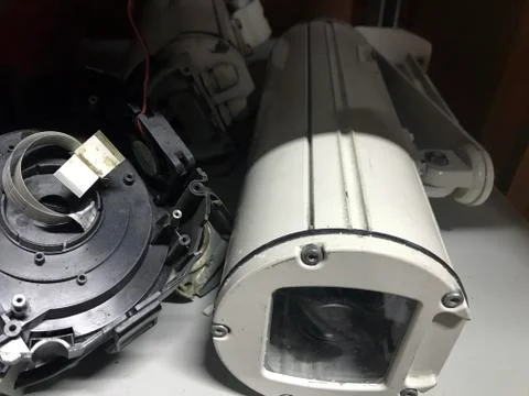 Broken cctv security camera surveillance protection equipment control technol Stock Photos