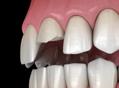 Broken central incisor tooth. Medically accurate 3D illustration of human tee Stock Illustration