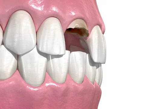 Broken central incisor tooth. Medically accurate 3D illustration of human Stock Illustration