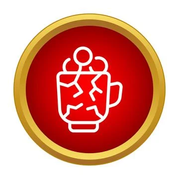 Broken ceramic coffee cup icon with liquid inside Illustrazione stock