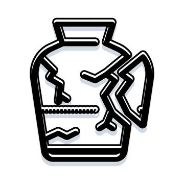Broken ceramic vase icon with cracks and fragments Stock Illustration