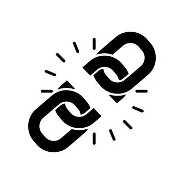 Broken chain flat black single icon. Vector isolated on white. Иллюстрация