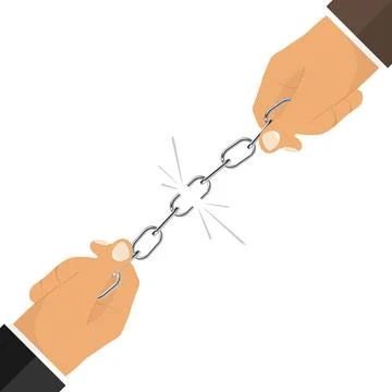 Broken chain, hands tearing the chain Stock Illustration