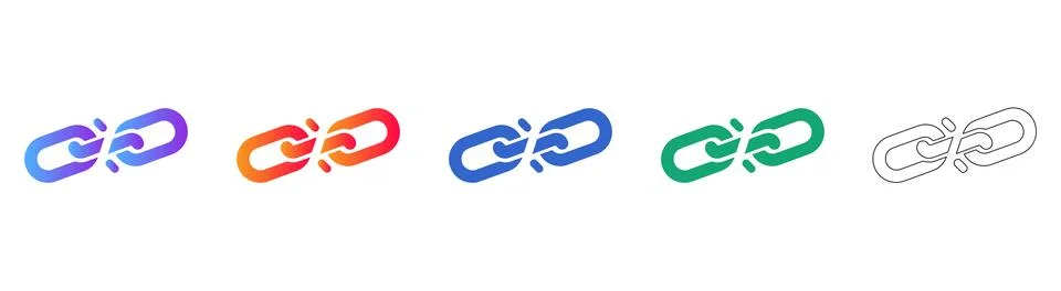 Broken Chain Link Connection Failure Icon Set Illustrazione stock