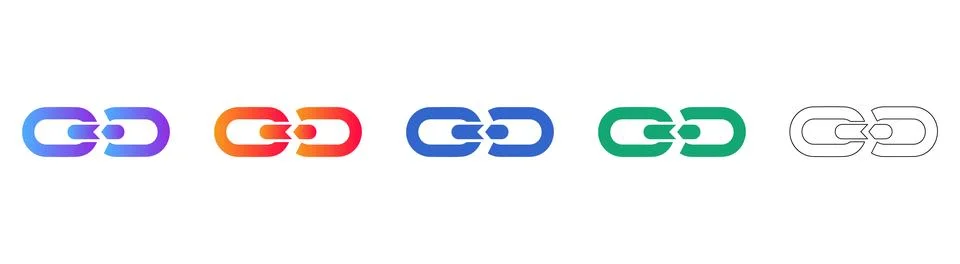 Broken Chain Link Icon Set Stock Illustration
