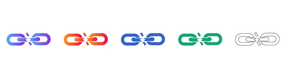 Broken Chain Link Icon Set for Security and Connectivity Stock Illustration