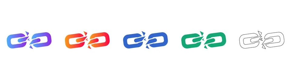 Broken Chain Link Icon Set in Multiple Styles Stock Illustration