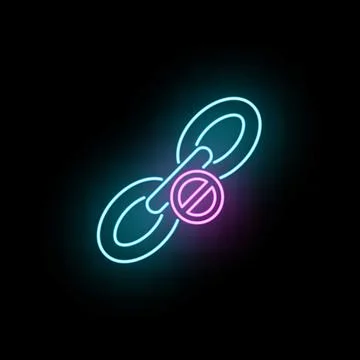 Broken chain link neon icon showing forbidden access Stock Illustration