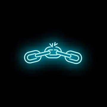 Broken chain neon icon symbolizing freedom and liberation Stock Illustration