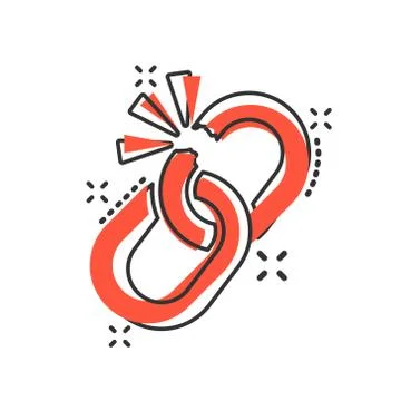 Broken chain sign icon in comic style. Disconnect link vector cartoon illustr 스톡 일러스트