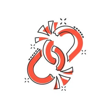 Broken chain sign icon in comic style. Disconnect link vector cartoon illustr 스톡 일러스트