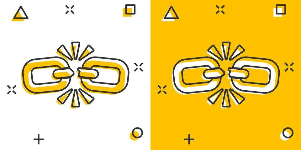 Broken chain sign icon in comic style. Disconnect link vector cartoon illustr 스톡 일러스트
