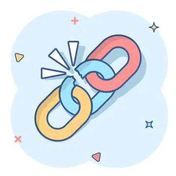 Broken chain sign icon in comic style. Disconnect link vector cartoon illustr 스톡 일러스트