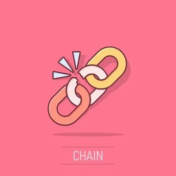 Broken chain sign icon in comic style. Disconnect link vector cartoon illus.. 스톡 일러스트