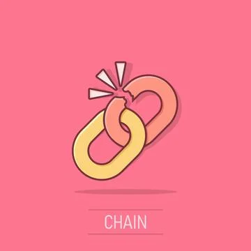 Broken chain sign icon in comic style. Disconnect link vector cartoon illus.. 스톡 일러스트