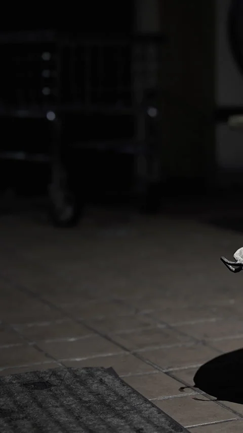 Broken chair on the floor in an empty room during evening hours Stock Footage 331688916