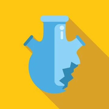 Broken chemical flask casting long shadow on yellow background Stock Illustration