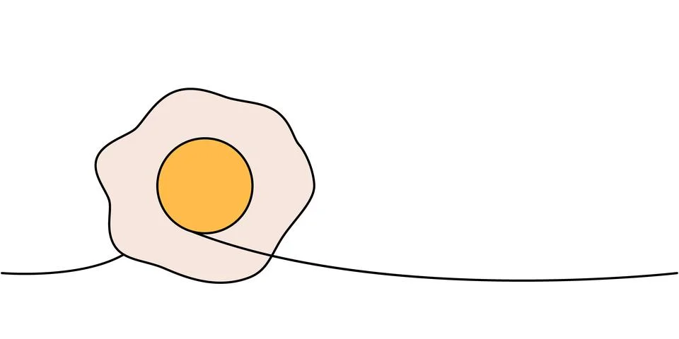 Broken chicken egg one line colored continuous drawing. Organic farm product Stock Illustration