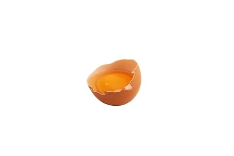 Broken chicken egg on a white background. 스톡 사진