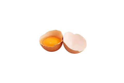 Broken chicken egg on a white background. Stock Photos