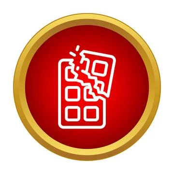 Broken chocolate bar line icon in golden red circle Stock Illustration