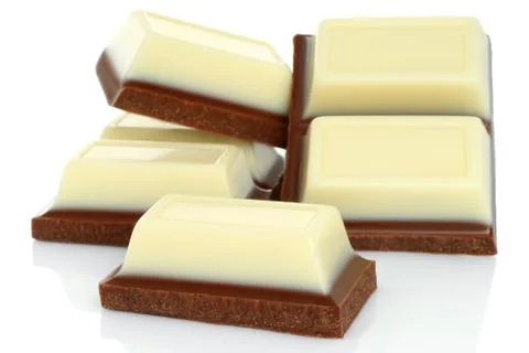 Broken chocolate bars on white background Stock Photos